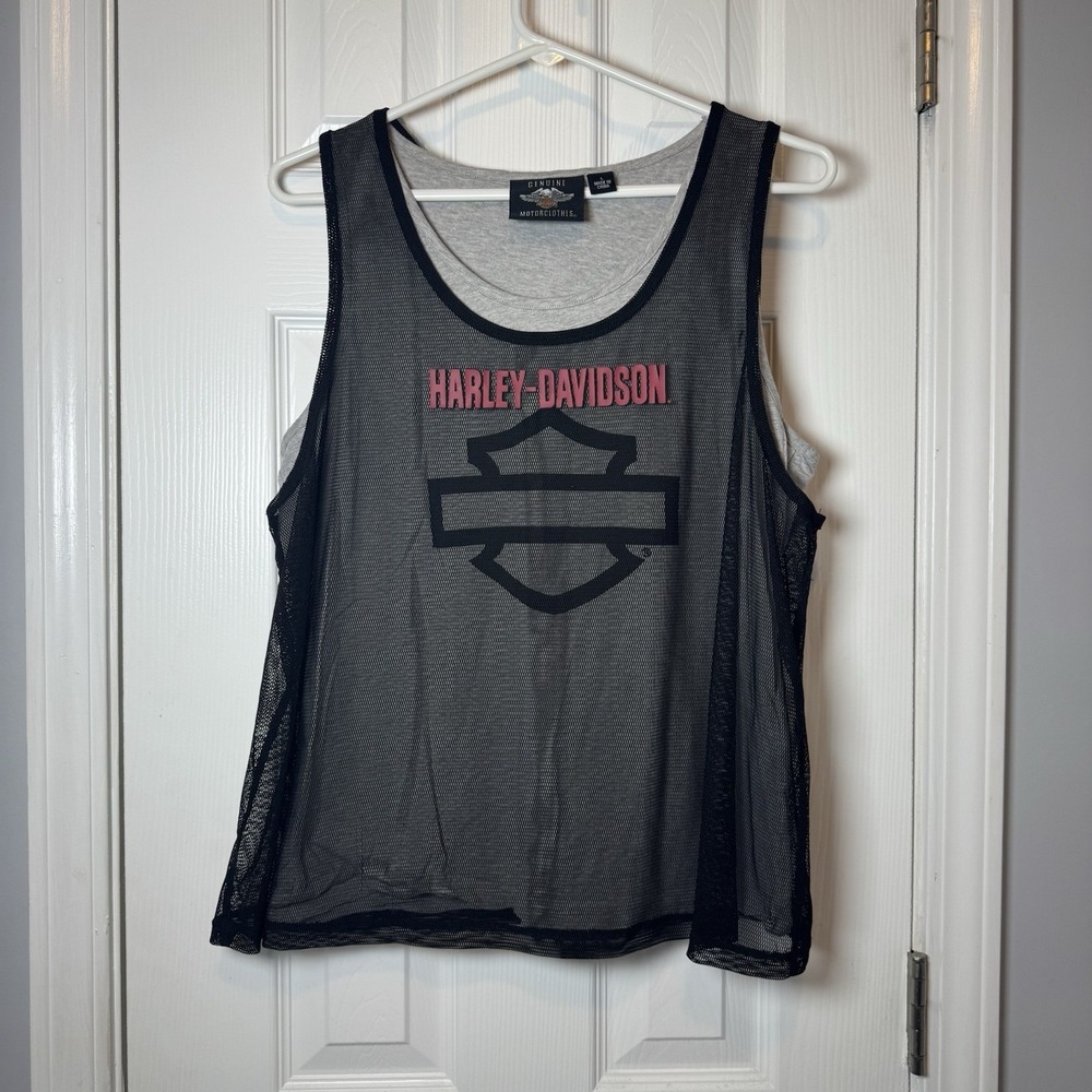 Harley-Davidson® Womens Tank Top Mesh Overlay Sleeveless Gray Large‎